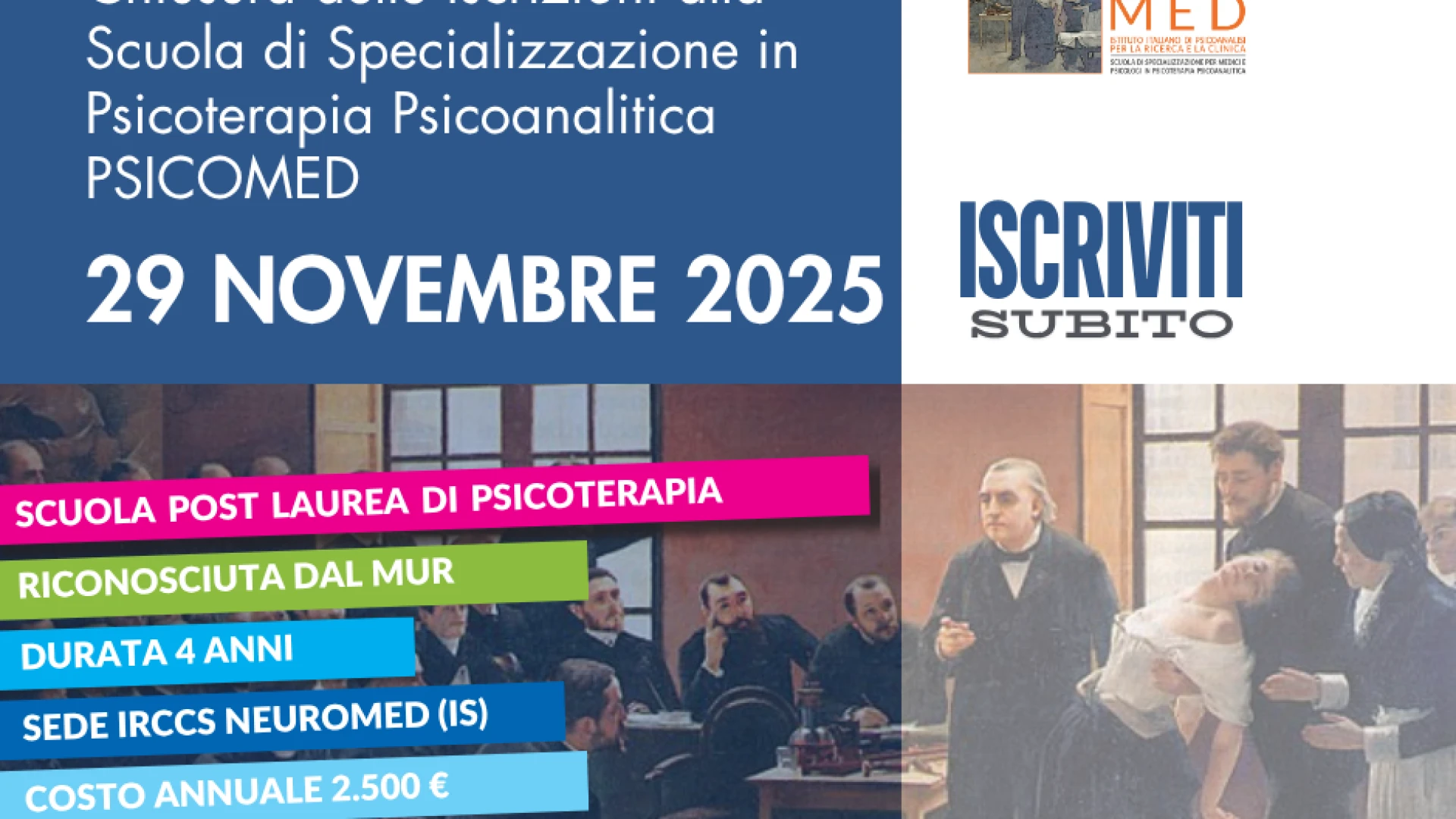 Aperte fino al 29 novembre le iscrizioni alla Scuola di Specializzazione in Psicoterapia “PSICOMED”
